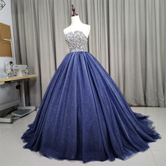 Party Dress For Cocktail, Gorgeous Blue Ball Gown Sweet 16 Party Dress, Blue Handmade Formal Gown