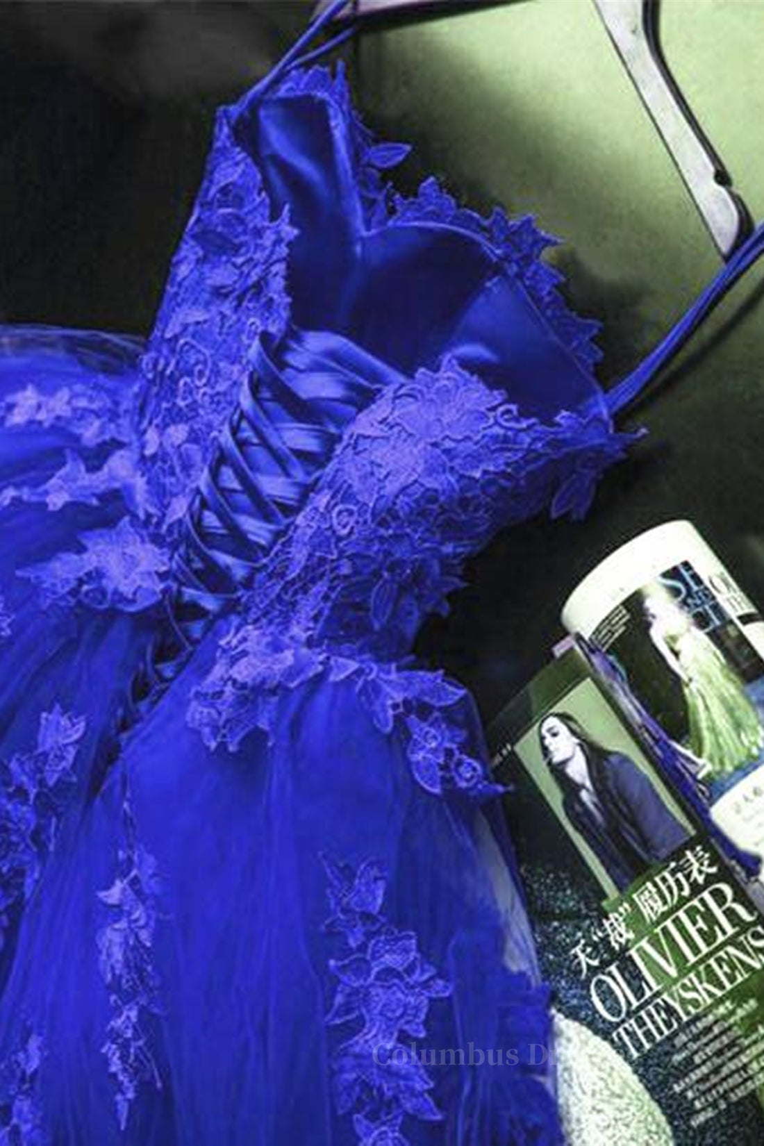 Bridesmaid Dress Dusty Rose, Gorgeous Blue Lace Floral Long Prom Dress, Blue Appliques Formal Evening Dress, Blue Ball Gown