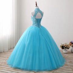 Red Carpet Dress, Gorgeous Blue Tulle Ball Gown Lace Top Sweet 16 Dress, Blue Quinceanera Dress