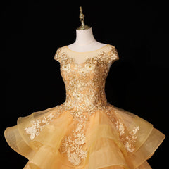 Formal Dress Ballgown, Gorgeous Champagne Ball Gown Sweet 16 Gown with Lace, Flowers Lace Formal Dresses
