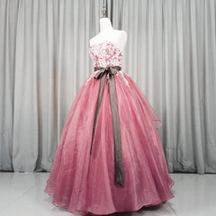 Party Outfit, Gorgeous Dark Pink Organza with Lace Formal Gown, Quinceanera Dress
