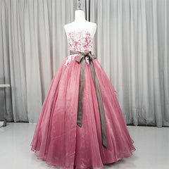 Party Dress For Girl, Gorgeous Dark Pink Organza with Lace Formal Gown, Quinceanera Dress
