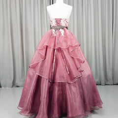Party Dresses For Girl, Gorgeous Dark Pink Organza with Lace Formal Gown, Quinceanera Dress