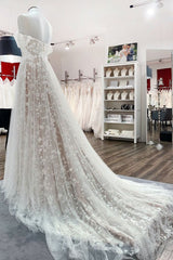 Wedding Dresses Elegent, Gorgeous Long A-line Off-the-shoulder Tulle Appliques Lace Wedding Dress