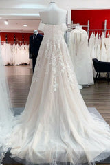 Wedding Dresses For Bride And Groom, Gorgeous Long A-line Off-the-shoulder Tulle Lace Appliques Wedding Dress