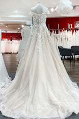 Wedding Dresse Unique, Gorgeous Long A-line Off-the-shoulder Tulle Lace Ruffles Wedding Dress