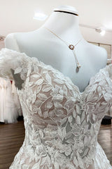 Wedding Dressing Gowns, Gorgeous Long A-line Off-the-shoulder Tulle Lace Ruffles Wedding Dress