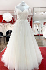 Wedding Dress Inspired, Gorgeous Long A-line Sweetheart Spaghetti Straps Tulle Lace Wedding Dresses