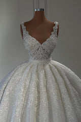 Wedding Dresses Outfit, Gorgeous Long Ball Gown Sweetheart Sleeveless Lace Wedding Dress with Ruffles