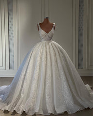 Wedding Dresses Inspiration, Gorgeous Long Ball Gown Sweetheart Sleeveless Lace Wedding Dress with Ruffles