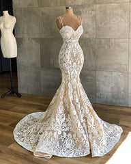 Wedding Dress 2028, Gorgeous Long Mermaid Sweetheart Spaghetti-straps Lace Wedding Dresses