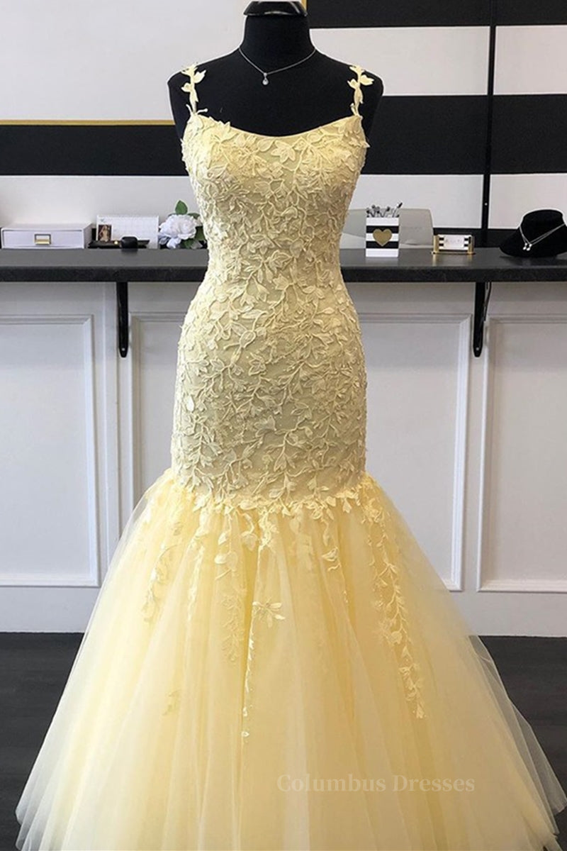Formal Dress Gown, Gorgeous Mermaid Yellow Lace Long Prom Dress, Mermaid Yellow Formal Dress, Yellow Lace Evening Dress