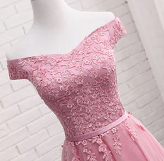 Homecoming Dresses Sparkle, Gorgeous Pink A Line Lace Off Shoulder Prom Dress,Cheap evening dresses,Sexy Formal Dress