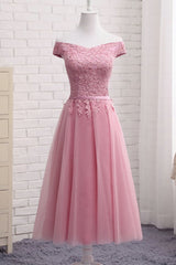 Homecoming Dress Pockets, Gorgeous Pink A Line Lace Off Shoulder Prom Dress,Cheap evening dresses,Sexy Formal Dress