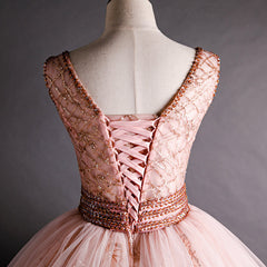 Prom Dress Black, Gorgeous Pink V-neckline Beaded Ball Gown Formal Dresses, Pink Sweet 16 Dresses
