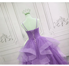 Prom Dresses Ball Gown, Gorgeous Purple Straps Layers Tulle V-neckline Long Evening Dress, Light Purple Prom Dresses