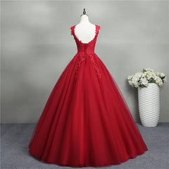 Silk Wedding Dress, Gorgeous Red Ball Gown Sweet 16 Gown, Red Tulle with Lace Applique Party Dresses