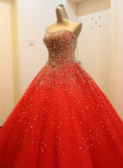 Homecoming Dresses Styles, Gorgeous Red Long Tulle Gown, Sparkle Handmade Formal Dresses