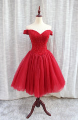 Homecoming Dresses Short Prom, Gorgeous Sparkle Beaded Off Shoulder Red Formal Dress, Red Homecoming Dresses