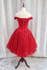 Homecoming Dress Short Prom, Gorgeous Sparkle Beaded Off Shoulder Red Formal Dress, Red Homecoming Dresses