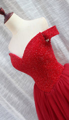 Homecome Dresses Short Prom, Gorgeous Sparkle Beaded Off Shoulder Red Formal Dress, Red Homecoming Dresses