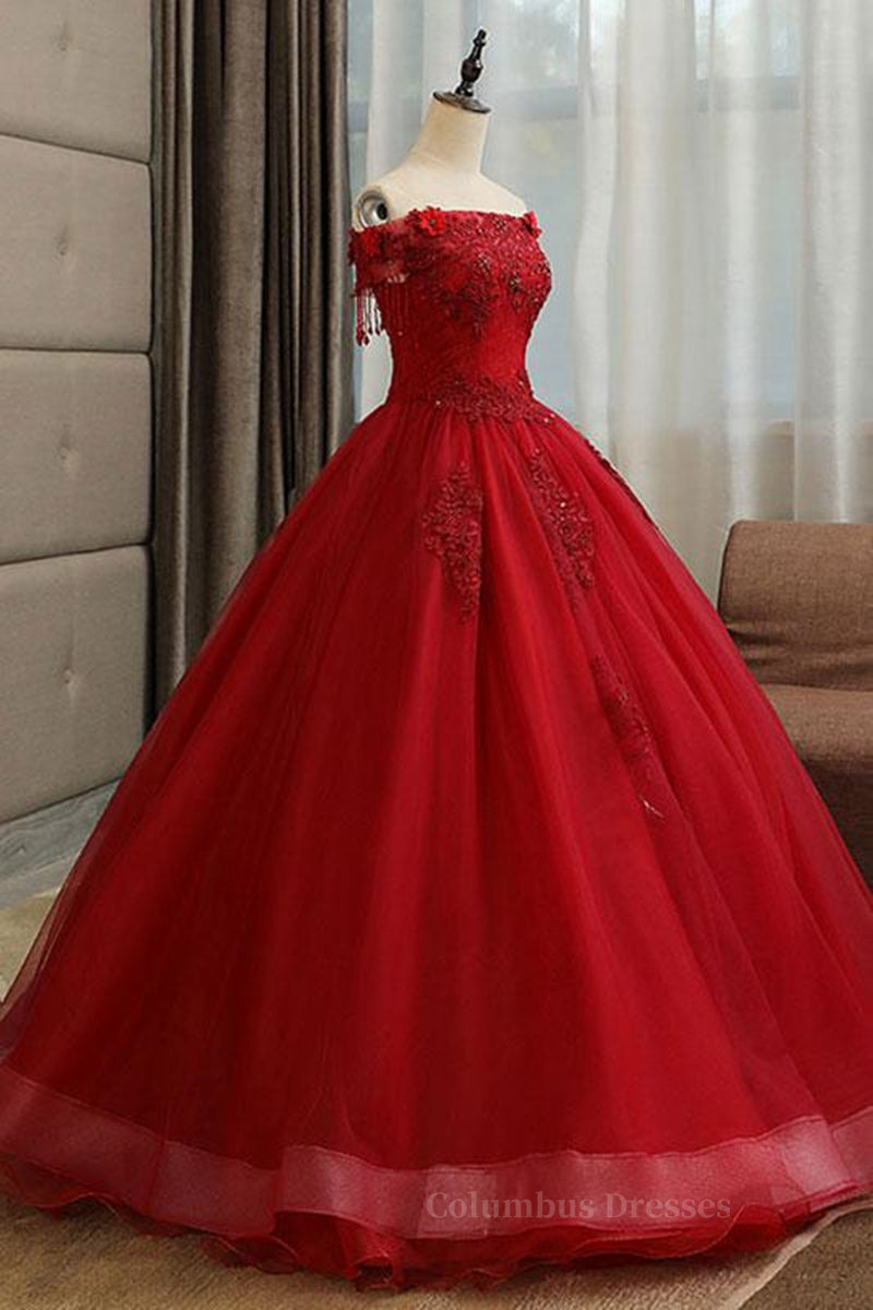 Party Dresses Winter, Gorgeous Strapless Burgundy Lace Beaded Long Prom Dress, Lace Burgundy Formal Evening Dress, Burgundy Lace Ball Gown