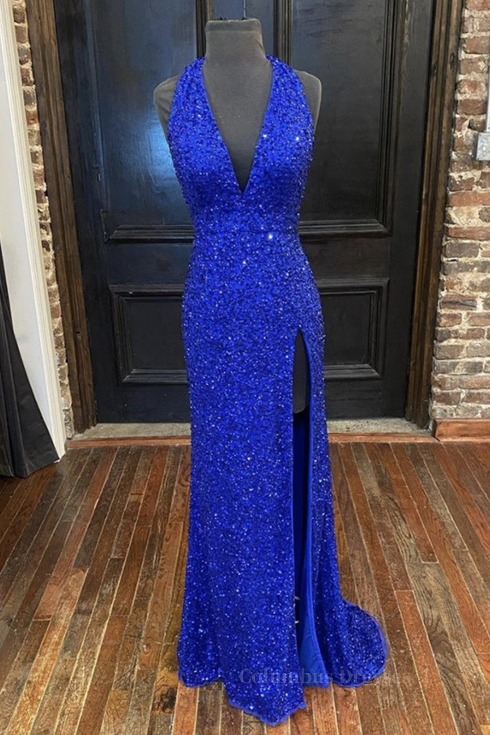 Evening Dresses Online Shop, Gorgeous V Neck Mermaid Blue Sequins Long Prom Dress, Mermaid Blue Formal Dress, Blue Evening Dress