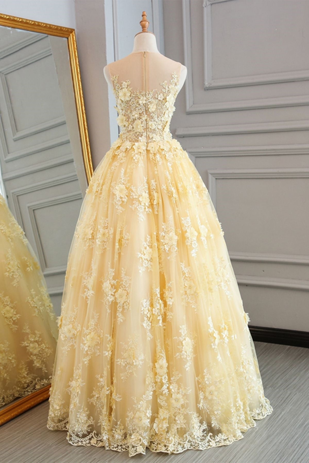 Formal Dressing For Wedding, Gorgeous Yellow Lace Appliques Long Prom Dress, Yellow Lace Formal Dress, Yellow Evening Dress