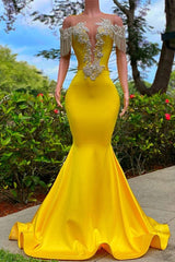 Evening Dress Ideas, Gorgeous Yellow Long Mermaid Tassel Off the Shoulder Satin Backless Prom Dress with Ruffles