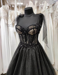 Formal Dresses For Weddings Mother Of The Bride, Gothic Tulle Black Party Dress,Prom Evening Dresses,Glitter A-Line Party Dress,Maxi Corset Dress