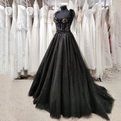 Formal Dresses For Girls, Gothic Tulle Black Party Dress,Prom Evening Dresses,Glitter A-Line Party Dress,Maxi Corset Dress