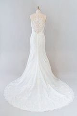 Wedding Dress Lace Sleeves, Graceful Illusion Appliques Mermaid Wedding Dress