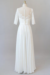 Wedding Dress For Brides, Graceful Long A-line Lace Chiffon Wedding Dress with Sleeves