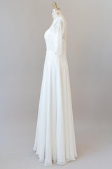 Wedding Dresses For Bride, Graceful Long A-line Lace Chiffon Wedding Dress with Sleeves
