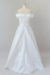 Wedding Dress With Corset, Graceful Long Ball Gown Off Shoulder Satin Wedding Dress