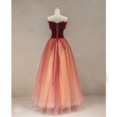Girlie Dress, Gradient Red Tulle with Velvet Long Party Dress, Cute Floor Length Formal Dress