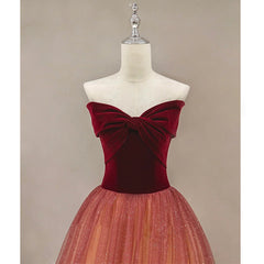 Design Dress, Gradient Red Tulle with Velvet Long Party Dress, Cute Floor Length Formal Dress