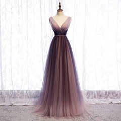 Evening Dresses 2022, Gradient V-neckline Tulle Long Prom Dress Party Dress, Gradient Evening Gown