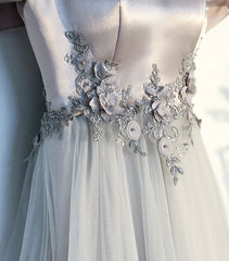 Prom Dress Ideas, Gray A Line Lace Long Prom Dress, Gray Evening Dress