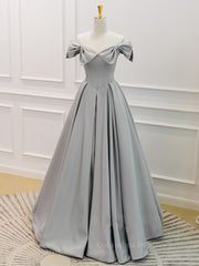 Homecoming Dresses Idea, Gray A-Line Satin Long Prom Dress, Gray Formal Evening Dress