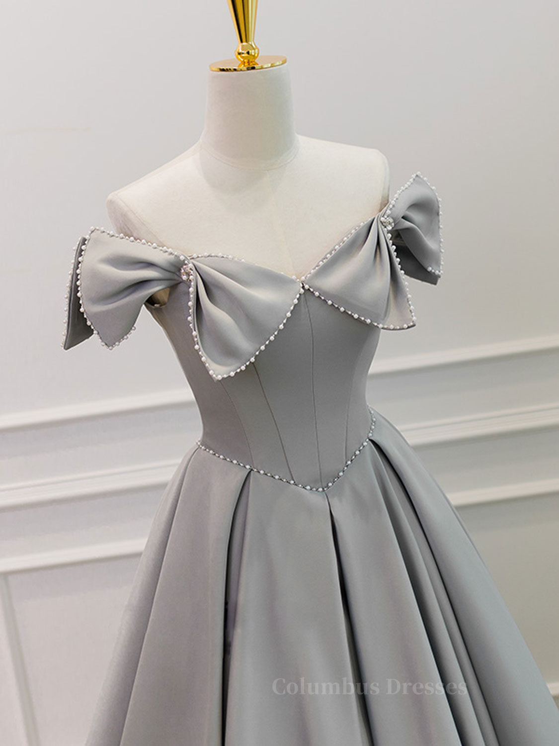Homecoming Dress Ideas, Gray A-Line Satin Long Prom Dress, Gray Formal Evening Dress