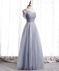 Formal Dress Australia, Gray Aline Long Prom Dress, One Shoulder Gray Formal Party Dresses