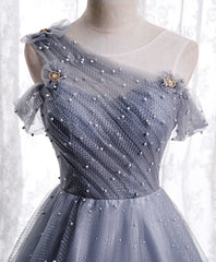 Formal Dress Boutique, Gray Aline Long Prom Dress, One Shoulder Gray Formal Party Dresses