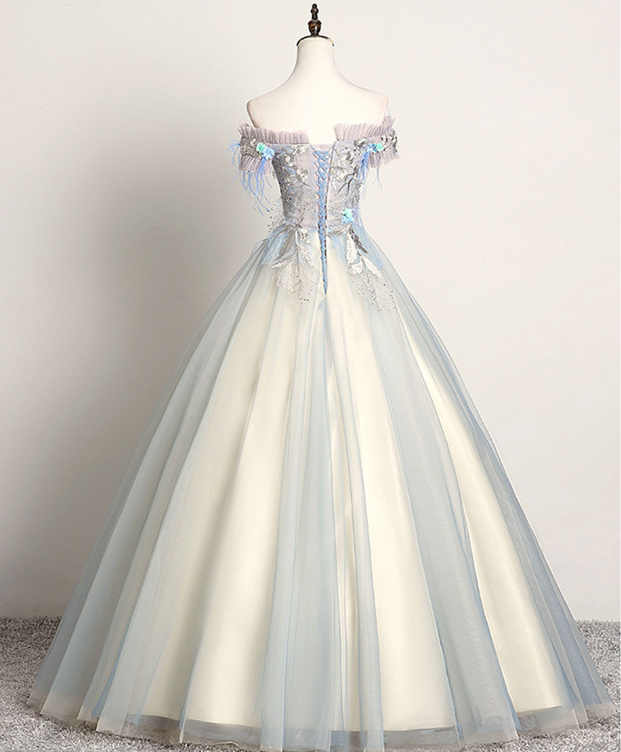Prom Dresses 2018, Gray Blue Sweetheart Lace Long Prom Dress, Gray Blue Tulle Evening Dress