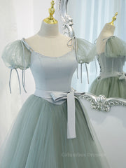 Homecoming Dress Tights, Gray Green A-Line Tulle Long Prom Dress, Gray Green Formal Dress