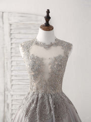 Bridesmaids Dress Champagne, Gray High Neck Lace Chiffon Short Prom Dress Gray Bridesmaid Dress
