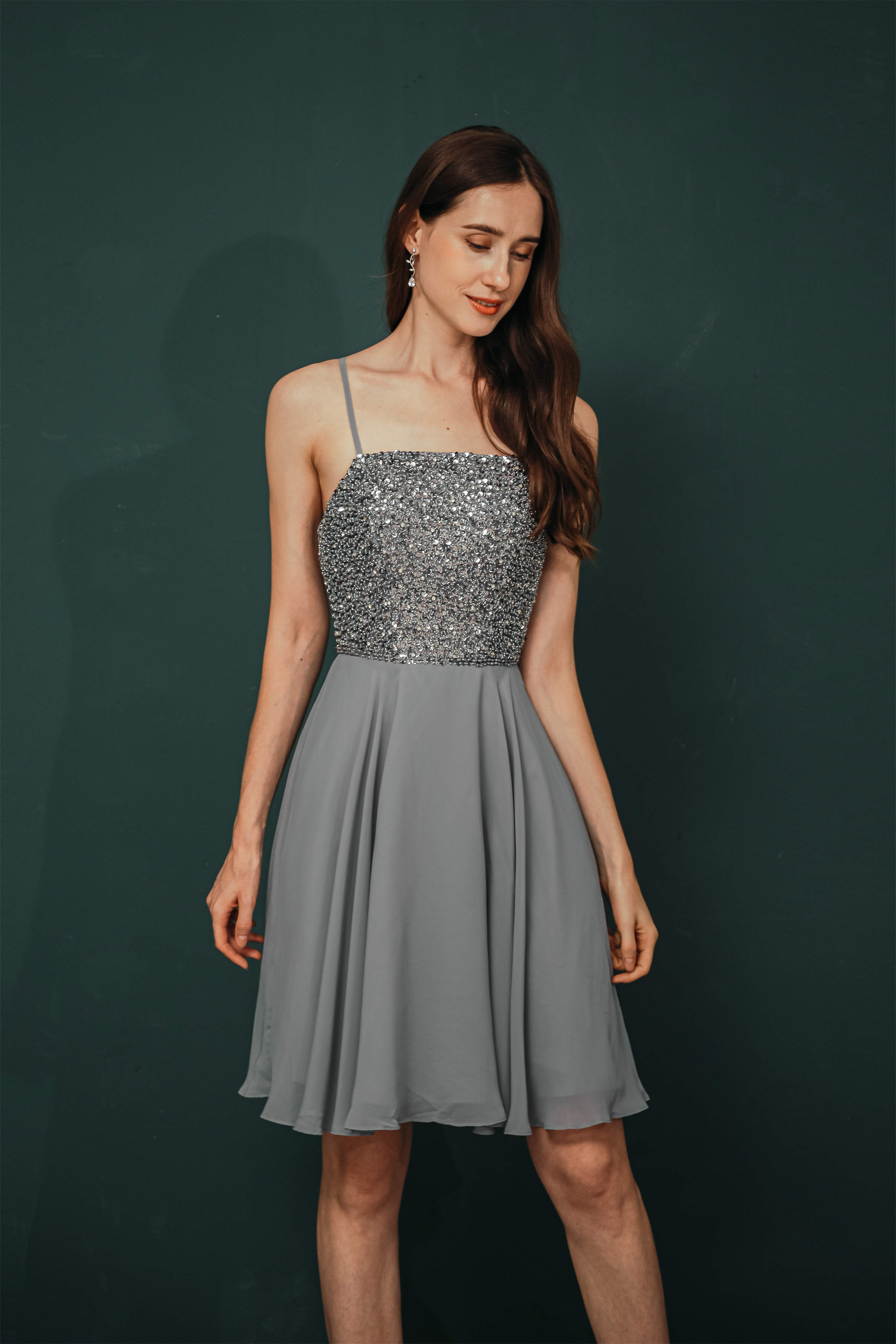 Graduation Outfit, Short A-Line Strapless Beaded Chiffon Homecoming Dresses