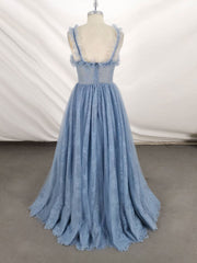 Black Lace Dress, Gray Sweetheart Neck Tulle Lace Long Prom Dress Blue Formal Dress