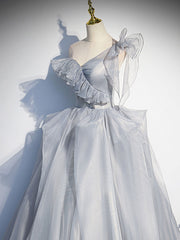 Party Dress Australia, Gray Sweetheart Tulle Long Prom Dress, Gray Evening Dress