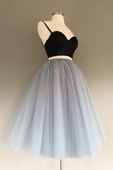 Homecomeing Dresses Red, Gray Tulle Charming A-Line Two-Piece Short Homecoming Dress,Cocktail Dress